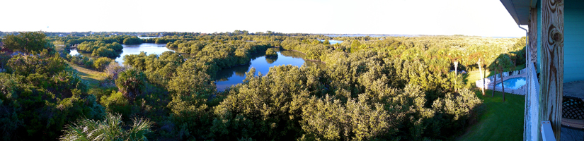 a panoramic view of the wetlands from the private balcony